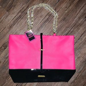 NWT Juicy Couture hot pink and black patent tote